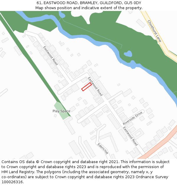 61, EASTWOOD ROAD, BRAMLEY, GUILDFORD, GU5 0DY: Location map and indicative extent of plot