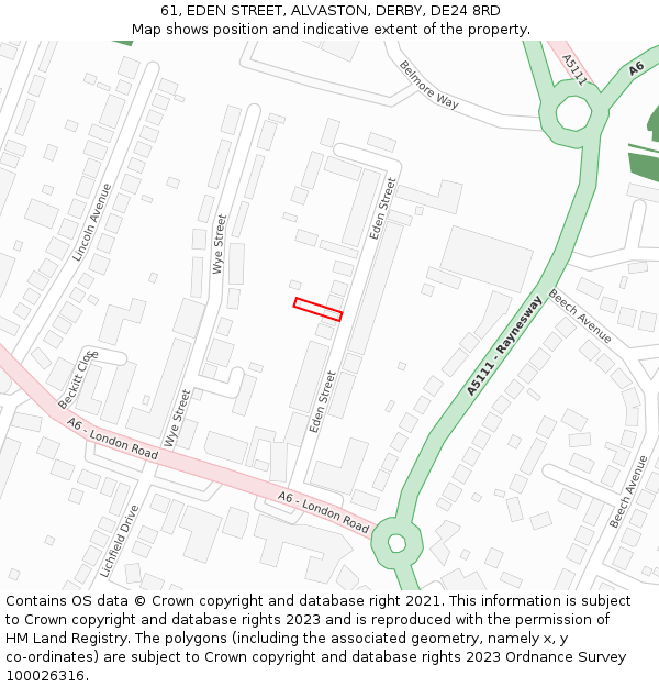 61, EDEN STREET, ALVASTON, DERBY, DE24 8RD: Location map and indicative extent of plot