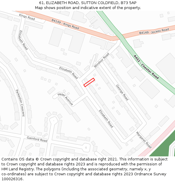 61, ELIZABETH ROAD, SUTTON COLDFIELD, B73 5AP: Location map and indicative extent of plot