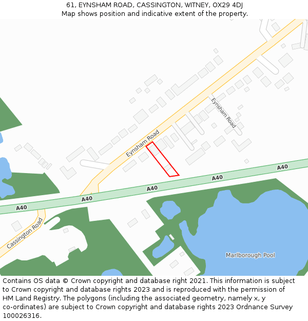 61, EYNSHAM ROAD, CASSINGTON, WITNEY, OX29 4DJ: Location map and indicative extent of plot