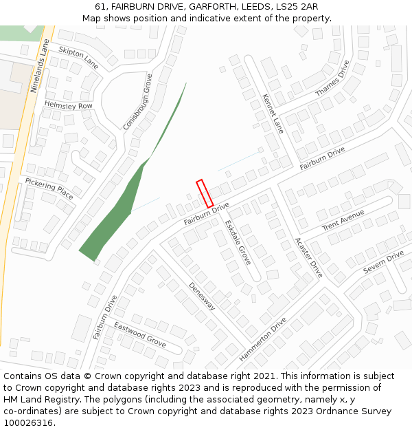 61, FAIRBURN DRIVE, GARFORTH, LEEDS, LS25 2AR: Location map and indicative extent of plot