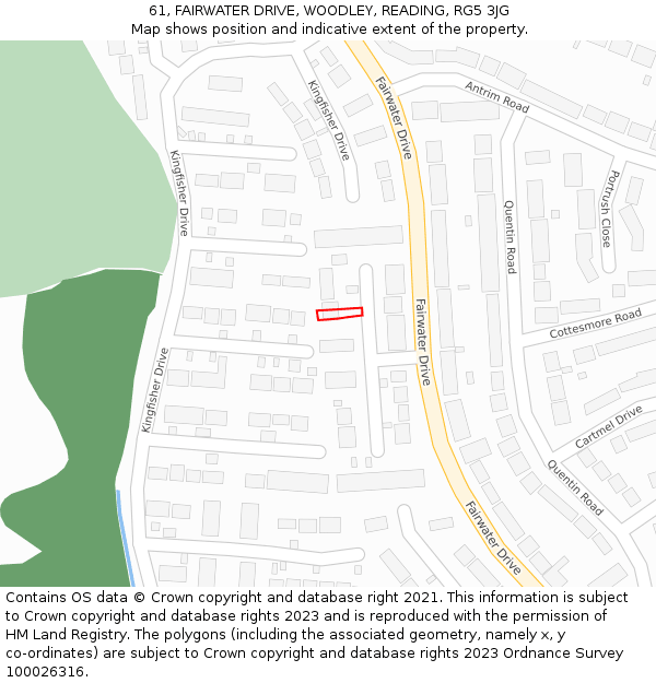 61, FAIRWATER DRIVE, WOODLEY, READING, RG5 3JG: Location map and indicative extent of plot