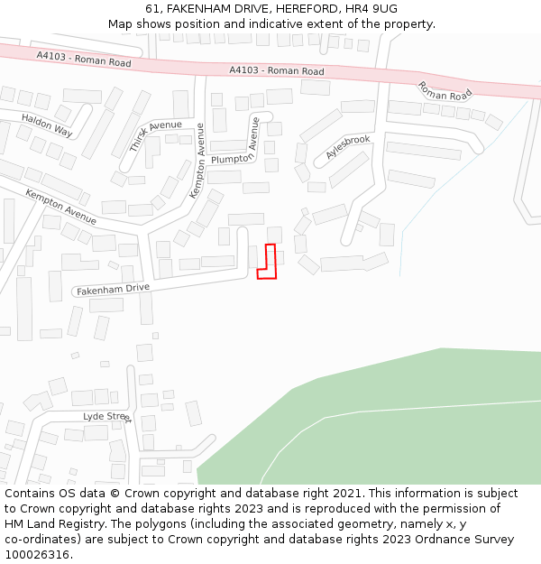 61, FAKENHAM DRIVE, HEREFORD, HR4 9UG: Location map and indicative extent of plot