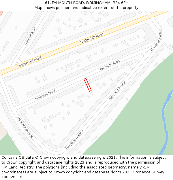 61, FALMOUTH ROAD, BIRMINGHAM, B34 6EH: Location map and indicative extent of plot
