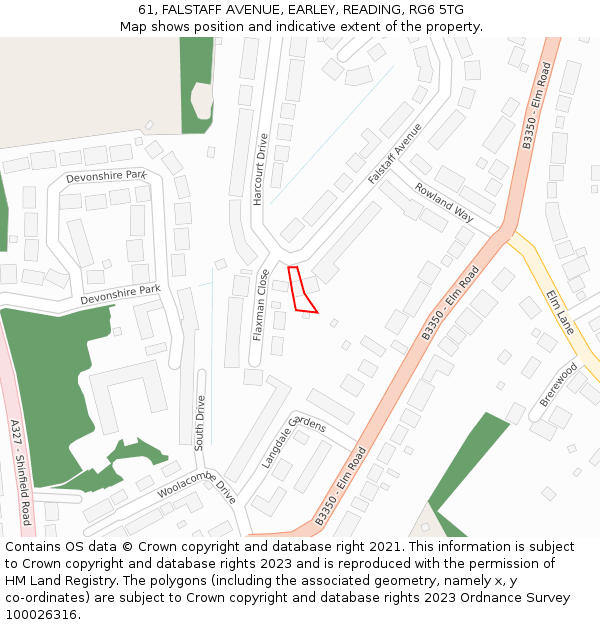 61, FALSTAFF AVENUE, EARLEY, READING, RG6 5TG: Location map and indicative extent of plot