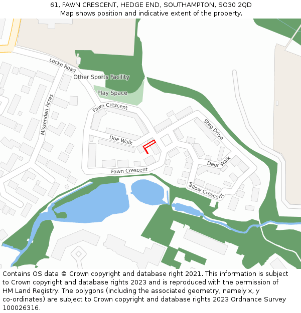61, FAWN CRESCENT, HEDGE END, SOUTHAMPTON, SO30 2QD: Location map and indicative extent of plot