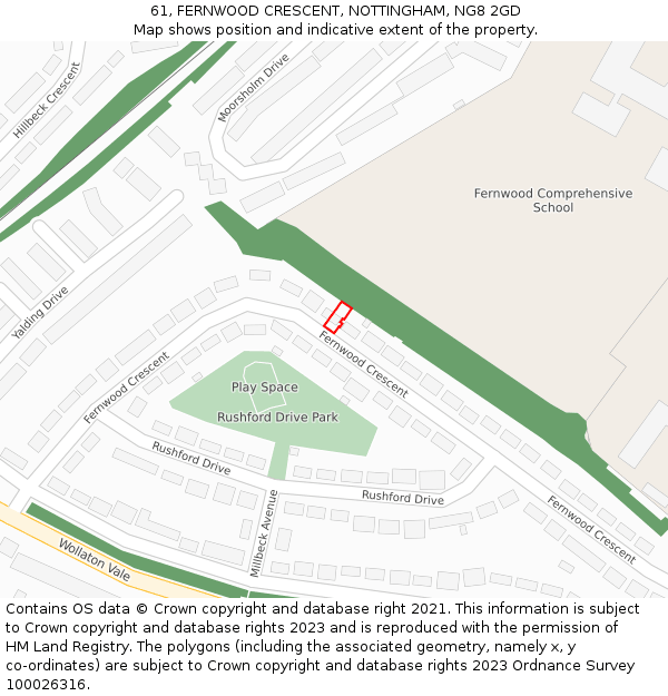 61, FERNWOOD CRESCENT, NOTTINGHAM, NG8 2GD: Location map and indicative extent of plot