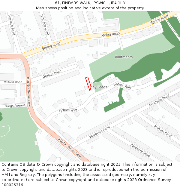 61, FINBARS WALK, IPSWICH, IP4 1HY: Location map and indicative extent of plot
