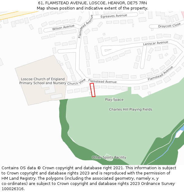 61, FLAMSTEAD AVENUE, LOSCOE, HEANOR, DE75 7RN: Location map and indicative extent of plot