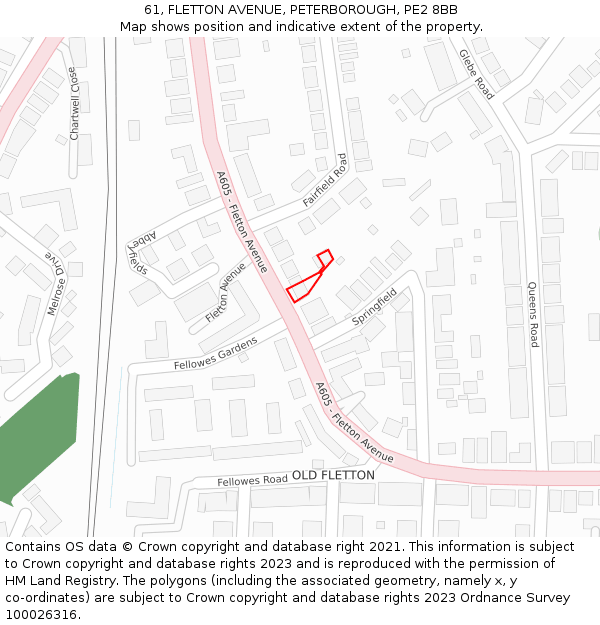 61, FLETTON AVENUE, PETERBOROUGH, PE2 8BB: Location map and indicative extent of plot