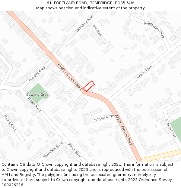 61, FORELAND ROAD, BEMBRIDGE, PO35 5UA: Location map and indicative extent of plot