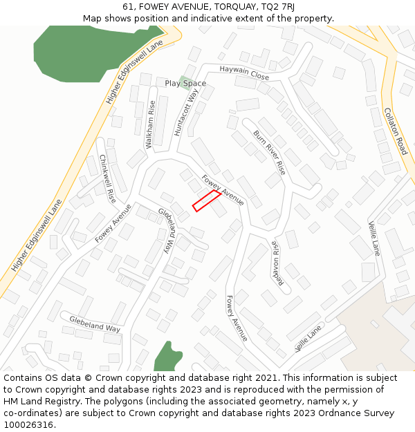 61, FOWEY AVENUE, TORQUAY, TQ2 7RJ: Location map and indicative extent of plot