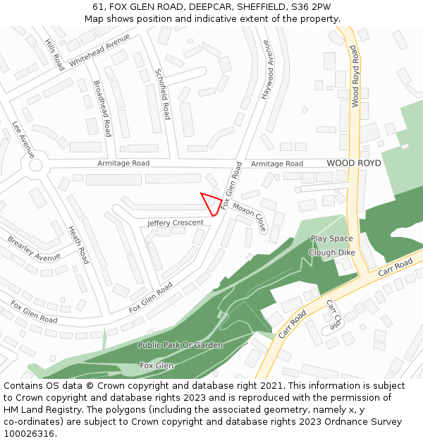 61, FOX GLEN ROAD, DEEPCAR, SHEFFIELD, S36 2PW: Location map and indicative extent of plot
