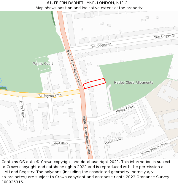 61, FRIERN BARNET LANE, LONDON, N11 3LL: Location map and indicative extent of plot