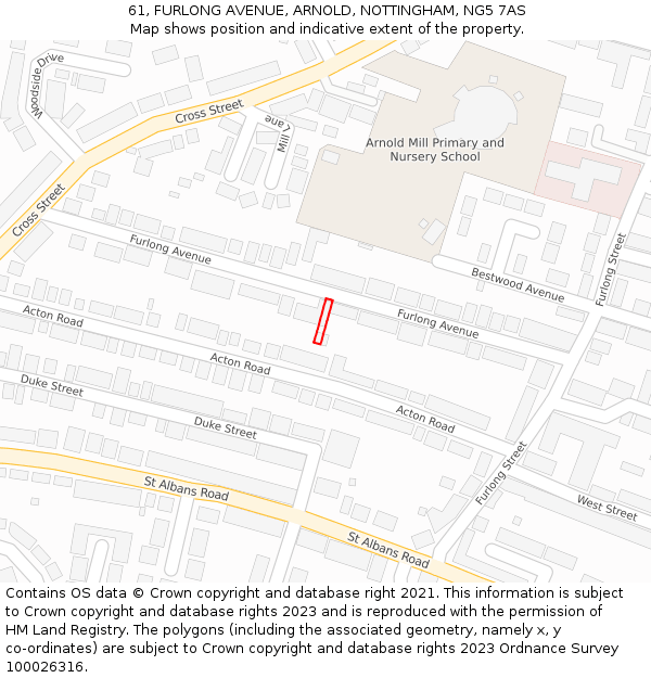 61, FURLONG AVENUE, ARNOLD, NOTTINGHAM, NG5 7AS: Location map and indicative extent of plot