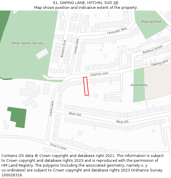 61, GAPING LANE, HITCHIN, SG5 2JE: Location map and indicative extent of plot