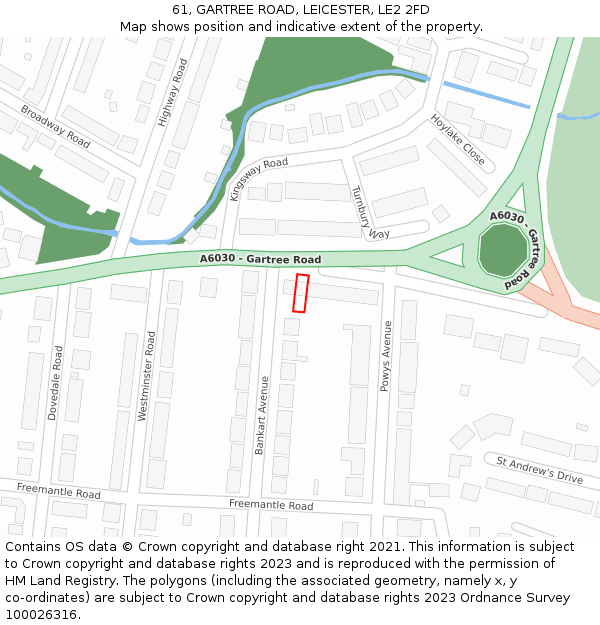 61, GARTREE ROAD, LEICESTER, LE2 2FD: Location map and indicative extent of plot