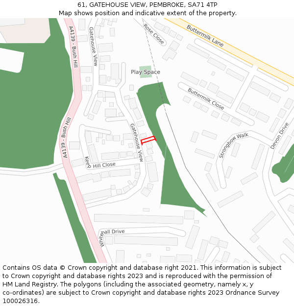 61, GATEHOUSE VIEW, PEMBROKE, SA71 4TP: Location map and indicative extent of plot