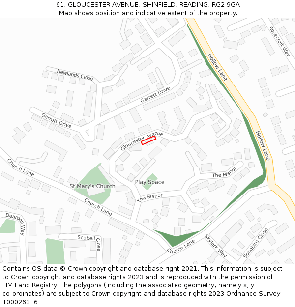61, GLOUCESTER AVENUE, SHINFIELD, READING, RG2 9GA: Location map and indicative extent of plot