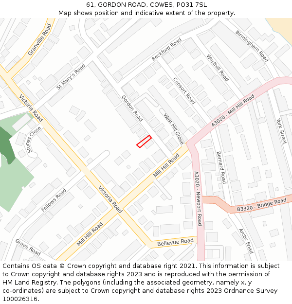 61, GORDON ROAD, COWES, PO31 7SL: Location map and indicative extent of plot
