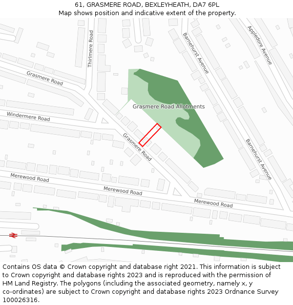 61, GRASMERE ROAD, BEXLEYHEATH, DA7 6PL: Location map and indicative extent of plot