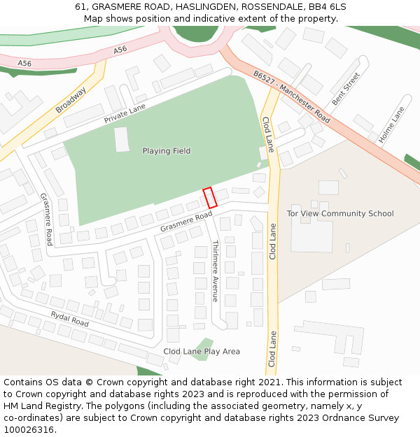 61, GRASMERE ROAD, HASLINGDEN, ROSSENDALE, BB4 6LS: Location map and indicative extent of plot