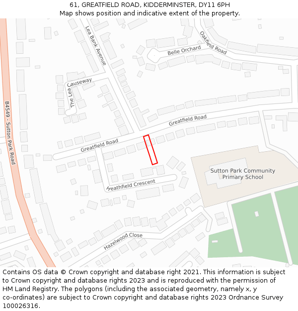 61, GREATFIELD ROAD, KIDDERMINSTER, DY11 6PH: Location map and indicative extent of plot