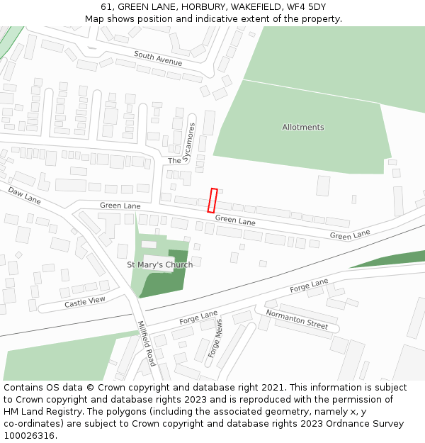 61, GREEN LANE, HORBURY, WAKEFIELD, WF4 5DY: Location map and indicative extent of plot
