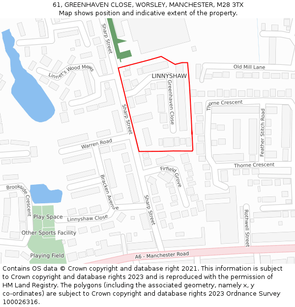 61, GREENHAVEN CLOSE, WORSLEY, MANCHESTER, M28 3TX: Location map and indicative extent of plot