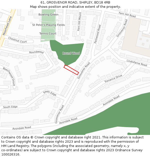 61, GROSVENOR ROAD, SHIPLEY, BD18 4RB: Location map and indicative extent of plot