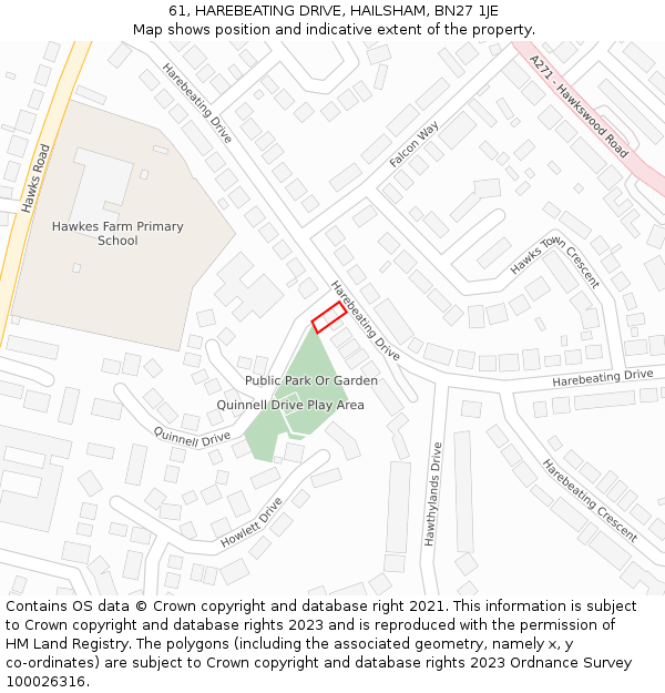 61, HAREBEATING DRIVE, HAILSHAM, BN27 1JE: Location map and indicative extent of plot