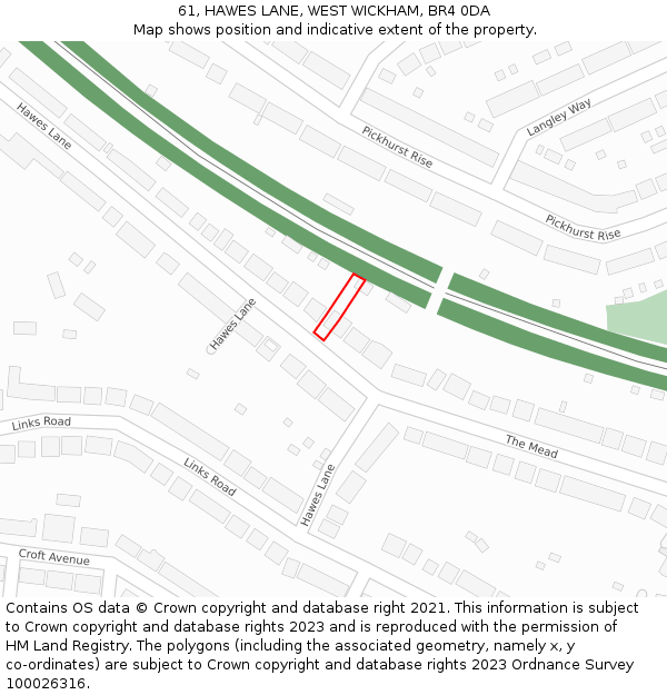 61, HAWES LANE, WEST WICKHAM, BR4 0DA: Location map and indicative extent of plot