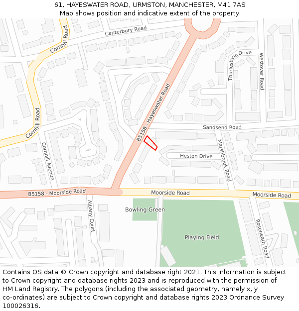 61, HAYESWATER ROAD, URMSTON, MANCHESTER, M41 7AS: Location map and indicative extent of plot