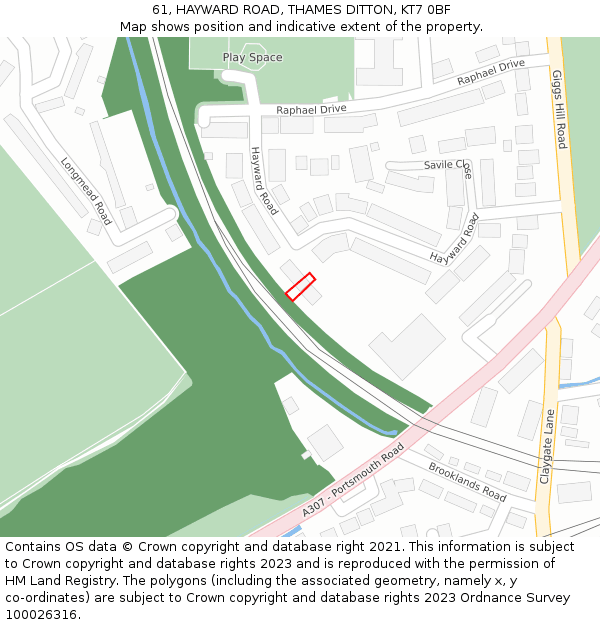 61, HAYWARD ROAD, THAMES DITTON, KT7 0BF: Location map and indicative extent of plot