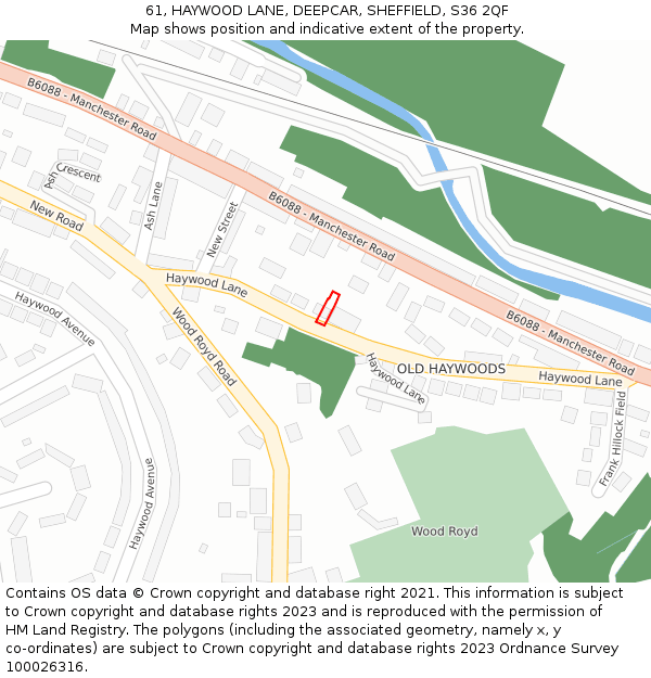 61, HAYWOOD LANE, DEEPCAR, SHEFFIELD, S36 2QF: Location map and indicative extent of plot