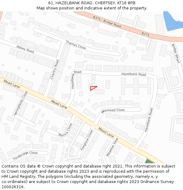 61, HAZELBANK ROAD, CHERTSEY, KT16 8PB: Location map and indicative extent of plot