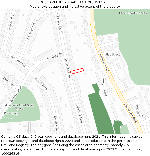 61, HAZELBURY ROAD, BRISTOL, BS14 9ES: Location map and indicative extent of plot