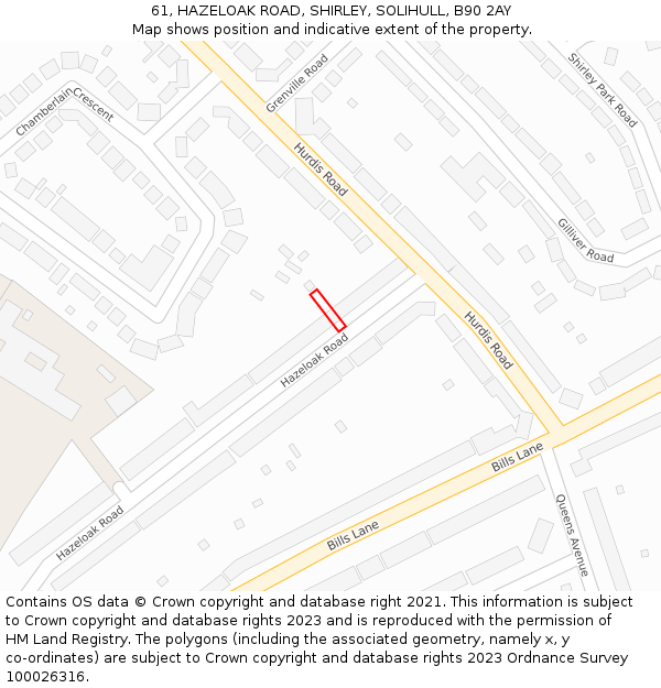 61, HAZELOAK ROAD, SHIRLEY, SOLIHULL, B90 2AY: Location map and indicative extent of plot