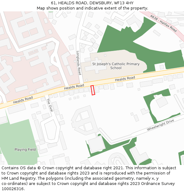61, HEALDS ROAD, DEWSBURY, WF13 4HY: Location map and indicative extent of plot