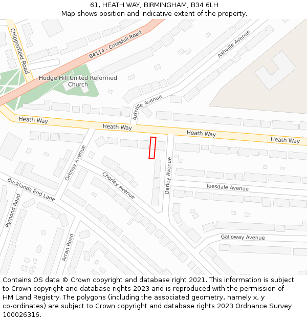 61, HEATH WAY, BIRMINGHAM, B34 6LH: Location map and indicative extent of plot