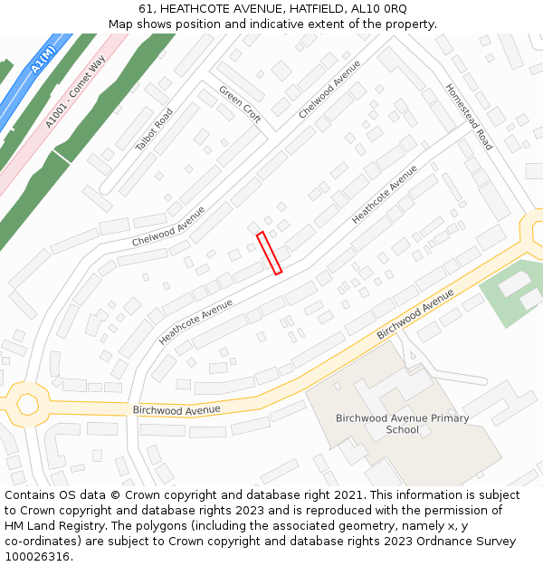 61, HEATHCOTE AVENUE, HATFIELD, AL10 0RQ: Location map and indicative extent of plot