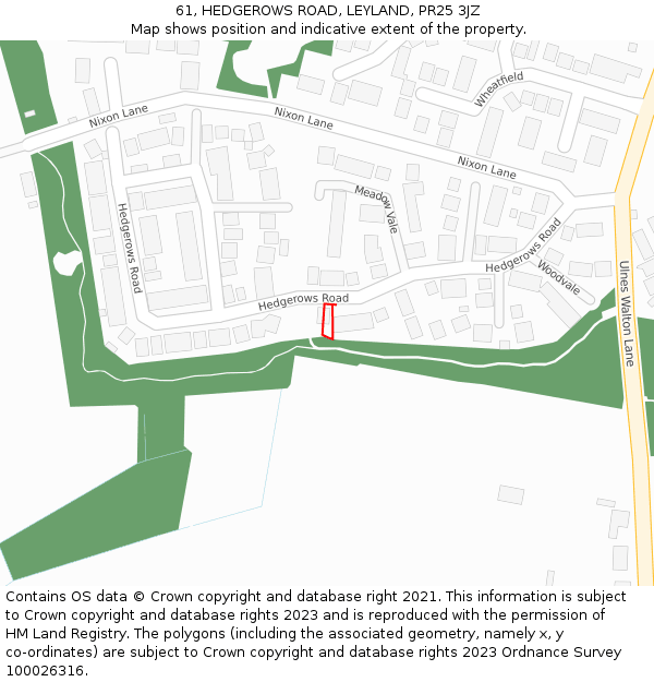 61, HEDGEROWS ROAD, LEYLAND, PR25 3JZ: Location map and indicative extent of plot