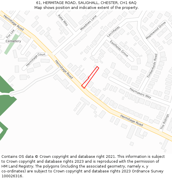 61, HERMITAGE ROAD, SAUGHALL, CHESTER, CH1 6AQ: Location map and indicative extent of plot