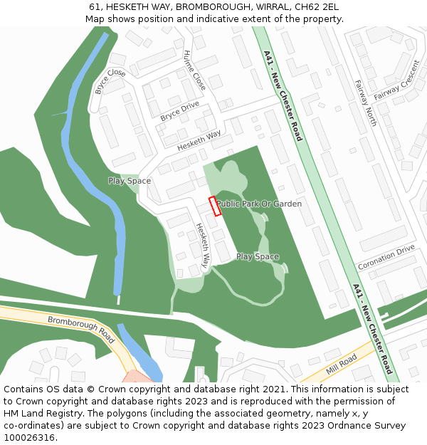 61, HESKETH WAY, BROMBOROUGH, WIRRAL, CH62 2EL: Location map and indicative extent of plot