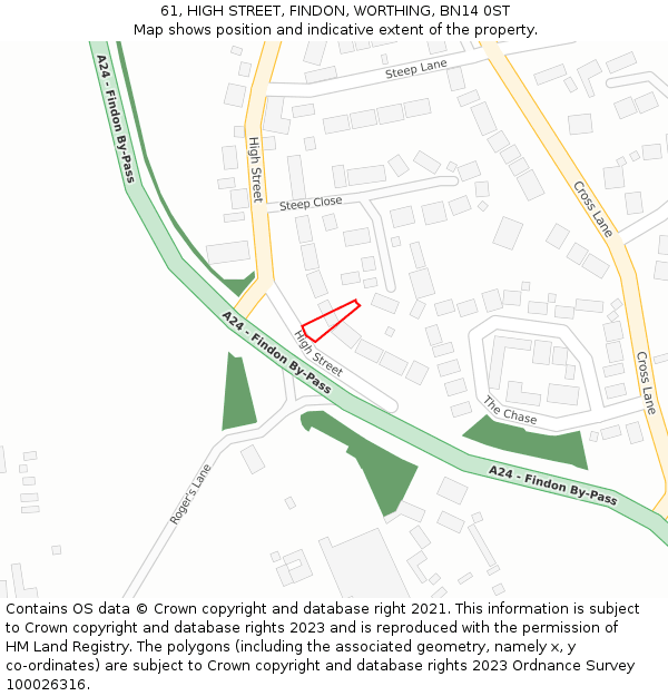 61, HIGH STREET, FINDON, WORTHING, BN14 0ST: Location map and indicative extent of plot