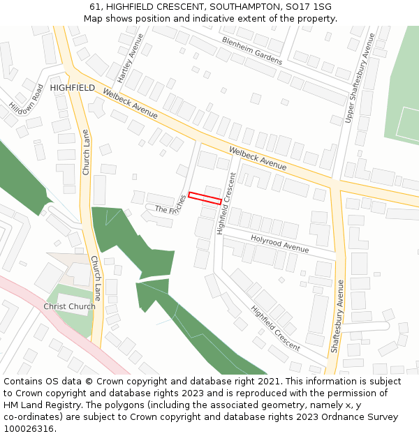 61, HIGHFIELD CRESCENT, SOUTHAMPTON, SO17 1SG: Location map and indicative extent of plot
