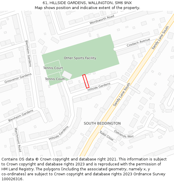 61, HILLSIDE GARDENS, WALLINGTON, SM6 9NX: Location map and indicative extent of plot