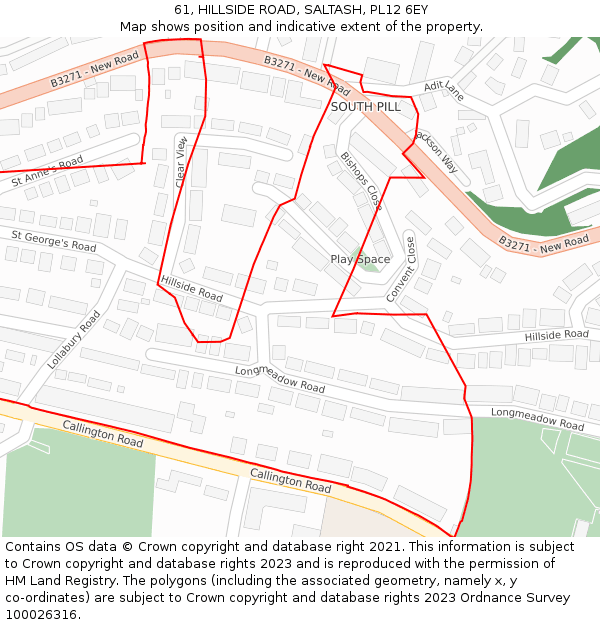 61, HILLSIDE ROAD, SALTASH, PL12 6EY: Location map and indicative extent of plot