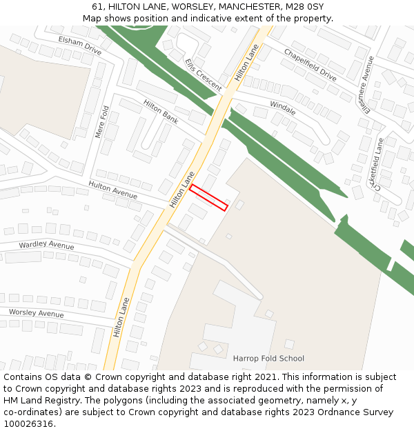 61, HILTON LANE, WORSLEY, MANCHESTER, M28 0SY: Location map and indicative extent of plot