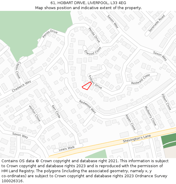 61, HOBART DRIVE, LIVERPOOL, L33 4EG: Location map and indicative extent of plot